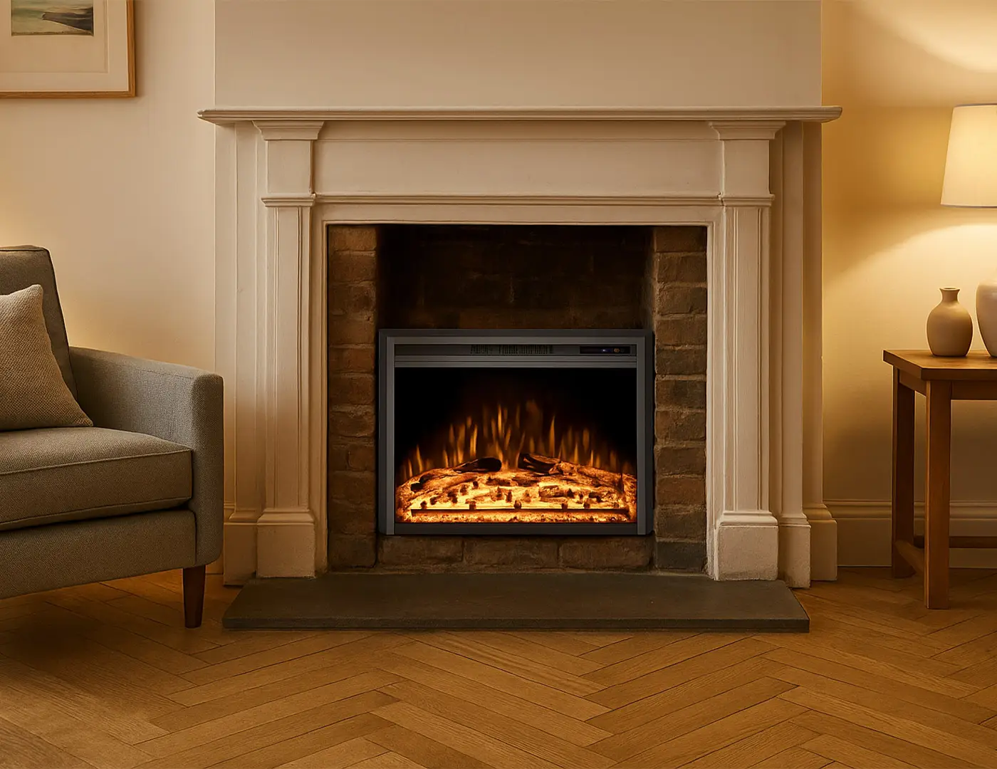 ScandiFlames Electric fireplace insert in an old hearth