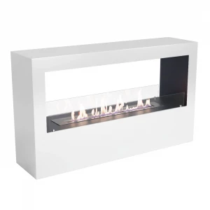 White freestanding bioethanol fireplace 120cm