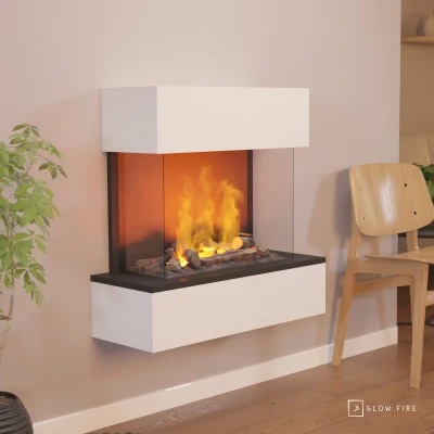 Hölderlin White – Water Vapour Fireplace by Glow Fire | Buy Here Hölderlin water vapour fireplace in white, featuring realistic water vapour flames