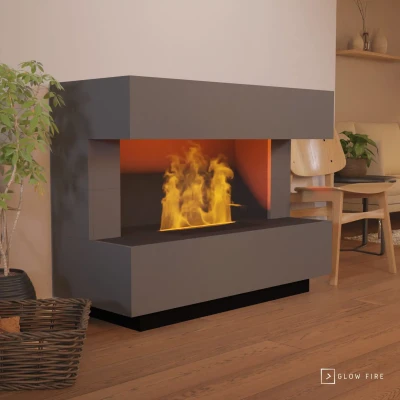 Kant Grey - OMC 600 Freestanding Fireplace by Glow Fire | Modern Water Vapour Technology | Realistic Flames Kant Grey - OMC 600 Freestanding Water Vapour Fireplace by Glow Fire – Realistic Flame Effect, No Heat, Grey Design