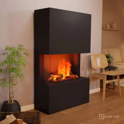 Glow Fire Tucholsky 3-sided Black - OMC 600 | Freestanding Water Vapour Fireplace, Black Glow Fire Tucholsky 3-sided Black - OMC 600 | Freestanding Water Vapour Fireplace, Black, 91 cm x 150 cm x 35 cm