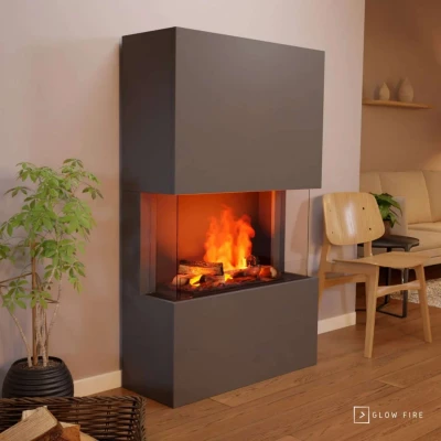 Glow Fire Tucholsky 3-sided Grey - OMC 600 | Freestanding Water Vapour Fireplace, Grey Glow Fire Tucholsky 3-sided Grey - OMC 600 | Freestanding Water Vapour Fireplace, Grey, 91 cm x 150 cm x 35 cm