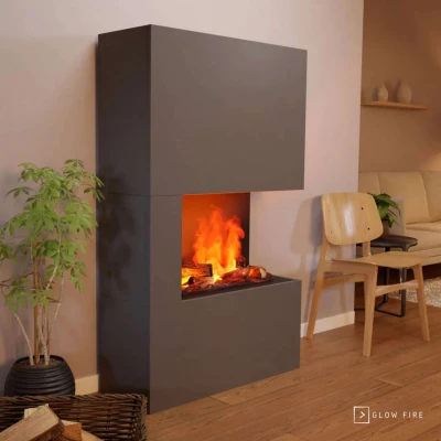 Glow Fire Tucholsky Left Corner Grey - OMC 600 | Freestanding Water Vapour Fireplace, Grey Glow Fire Tucholsky Left Corner Grey - OMC 600 | Freestanding Water Vapour Fireplace, Grey, 91 cm x 150 cm x 35 cm