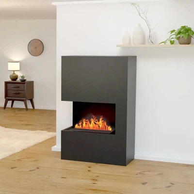 Glow Fire Tucholsky Right Corner Grey - OMC 600 | Freestanding Water Vapour Fireplace, Grey Glow Fire Tucholsky Right Corner Grey - OMC 600 | Freestanding Water Vapour Fireplace, Grey, 91 cm x 150 cm x 35 cm