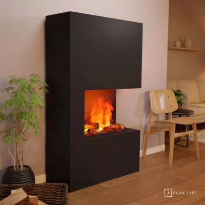 Glow Fire Tucholsky Left Corner Black - OMC 600 | Freestanding Water Vapour Fireplace, Black Glow Fire Tucholsky Left Corner Black - OMC 600 | Freestanding Water Vapour Fireplace, Black, 91 cm x 150 cm x 35 cm